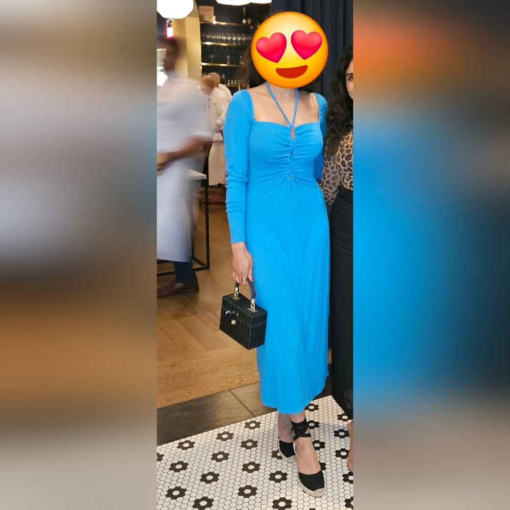 AFRM Blue Ruched Long Sleeve Cocktail Gown